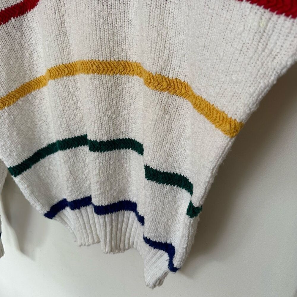 Gant Vintage Men’s Textured Oversized Cotton Primary Rainbow Stripe Grandpa Swea - Picture 11 of 11
